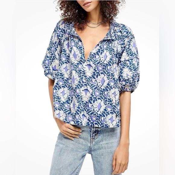 Free People Tops - Free People Willow Printed Blouse, Size M